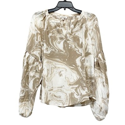 August Sky for Anthropologie Women's Beige Cream Abstract Marble Blouse Size S