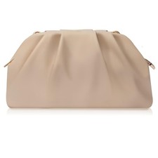 Clutch Purse for Women Soft Pleated PU Wedding Clutch, Elegant Evening Nude