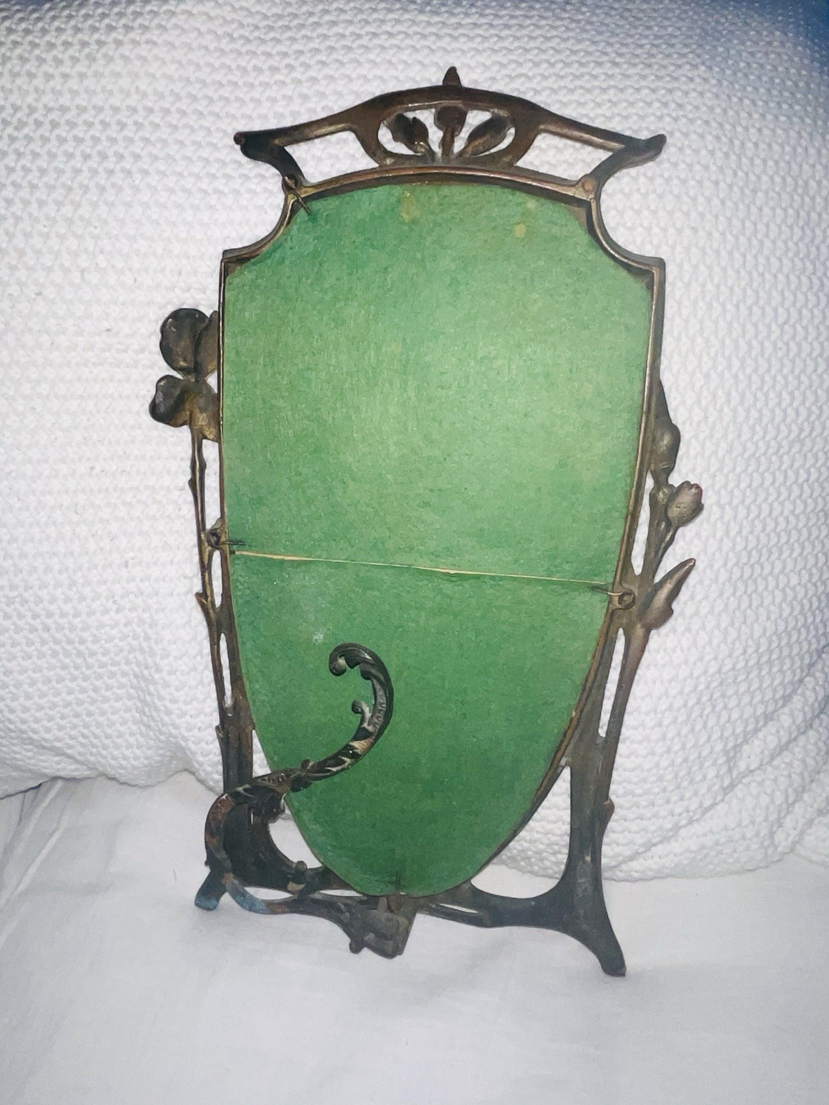 Antique Wrought Iron Art Nouveau Gilt Ornate Vanity Mirror Bronze Rose 16" H