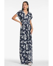 Sachin Babi Leah Navy Venetia Petals Floral Chiffon Gown Size 8 365