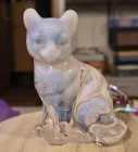 Fenton Opalescent Cat Figurine Floral Hand Painted and Artist Signed