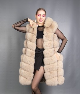 9271 SPLENDIDO CAPPOTTO VERA PELLICCIA DI VOLPE BLU PELLICCIA GIACCA GILET CAPPUCCIO PELLICCIA BELLO TAGLIA L