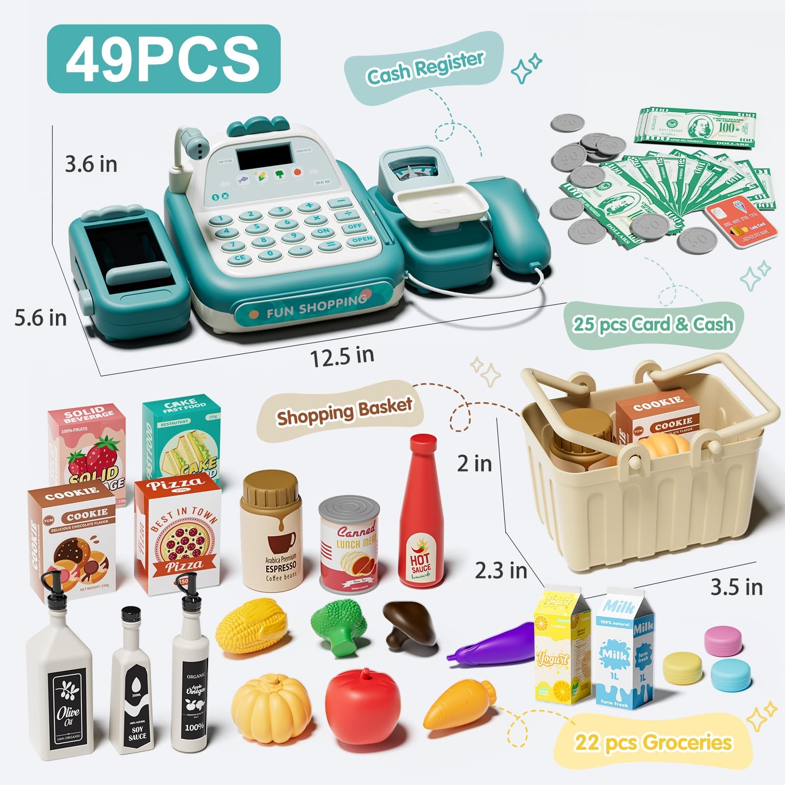 как выглядит STACTCUTE 49PCS Pretend Play Cash Register Toy Child-size/Miniature, Green фото