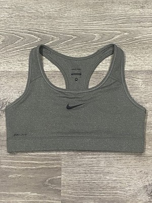 Nike Pro Sports Bra Women Size M Dri-Fit Swoosh Classic Racerback Grey