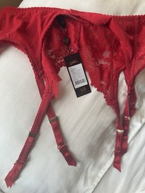 Dita Von Teese Rose Red Lace Cora Garter Belt Lingerie High Waist Retro Large 10