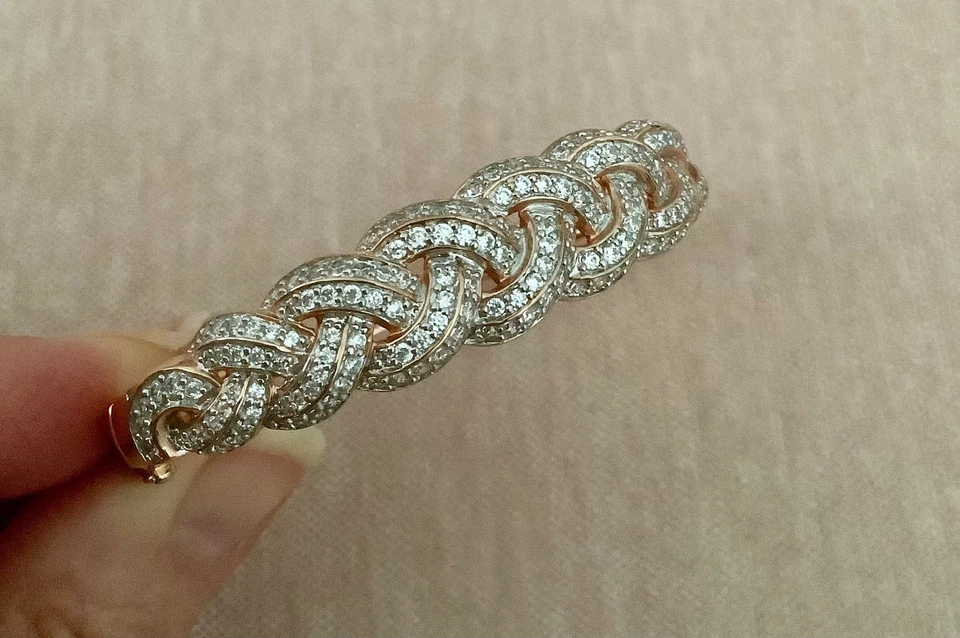 Victoria Wieck CZ Braid Design 925 STS w 18K Rose Gold Vermeil Bangle Bracelet S - Image 3 of 4