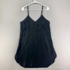 Vintage 90s Y2K Satin Slip Dress Womens M Black Lace Chemise USA Made Romantic