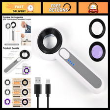 60X Handheld Magnifier with UV  LED Lights, USB Rechargeable Jewelers Loupe for
