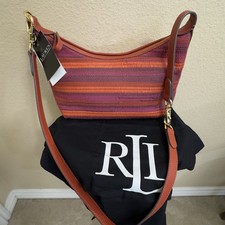 NWT Lauren RALPH LAUREN Leather Striped Kassie shoulder crossbody Bag MSRP $425
