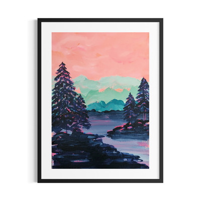 Original Abstract Landscape 5x7 Sunset Mountains Acrylic Painting Wall Art Paper