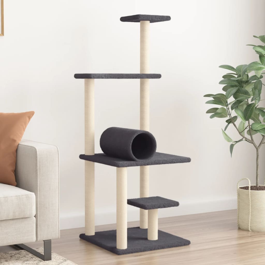Albero Gatti Grigio Scuro 136 cm: Benessere e Design nel tuo Salotto
