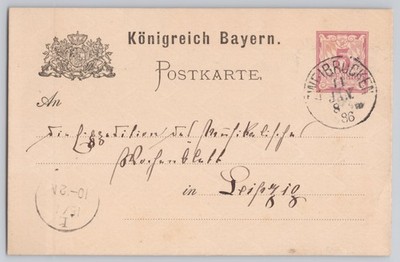 Leipzig, Germany Knigreich Bayern postal stationery, Undivided Back 1886