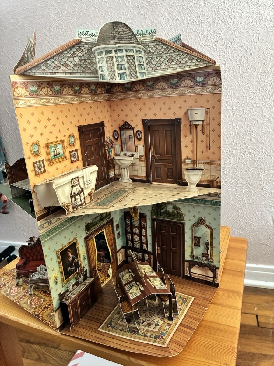 3F Victorian Blue House ミニチュア ペーパークラフト 完 Miniature COLOR Victorian #3 Queen Anne Tower House 1:87 Ho-scale