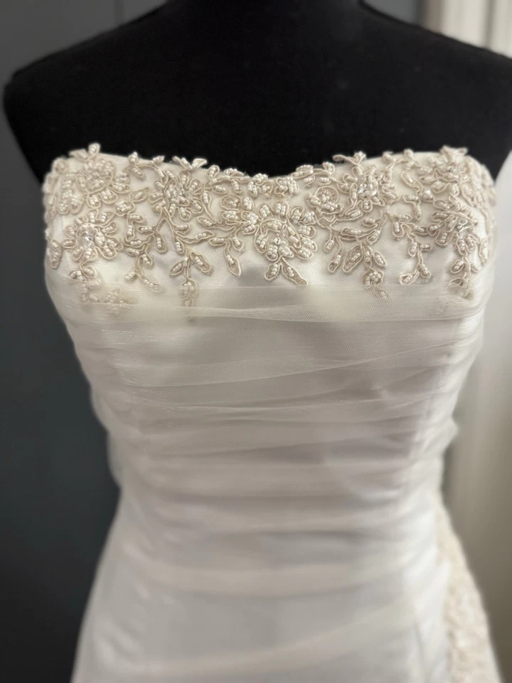 Maggie Sottero Size 10 A-Line Tulle over Satin Diamond White/Champagne Gown - Image 4 of 4