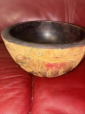 Vintage African Large Hand Carved Wooden Bowl, Safari Animal Design
