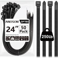 Large Zip Ties Heavy Duty Outdoor 24 inch 50 Pack , 24 Black