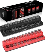 GOOACC 1/4" Magnetic Socket Organizer, 1/4 SAE & Metric Red Black, black 