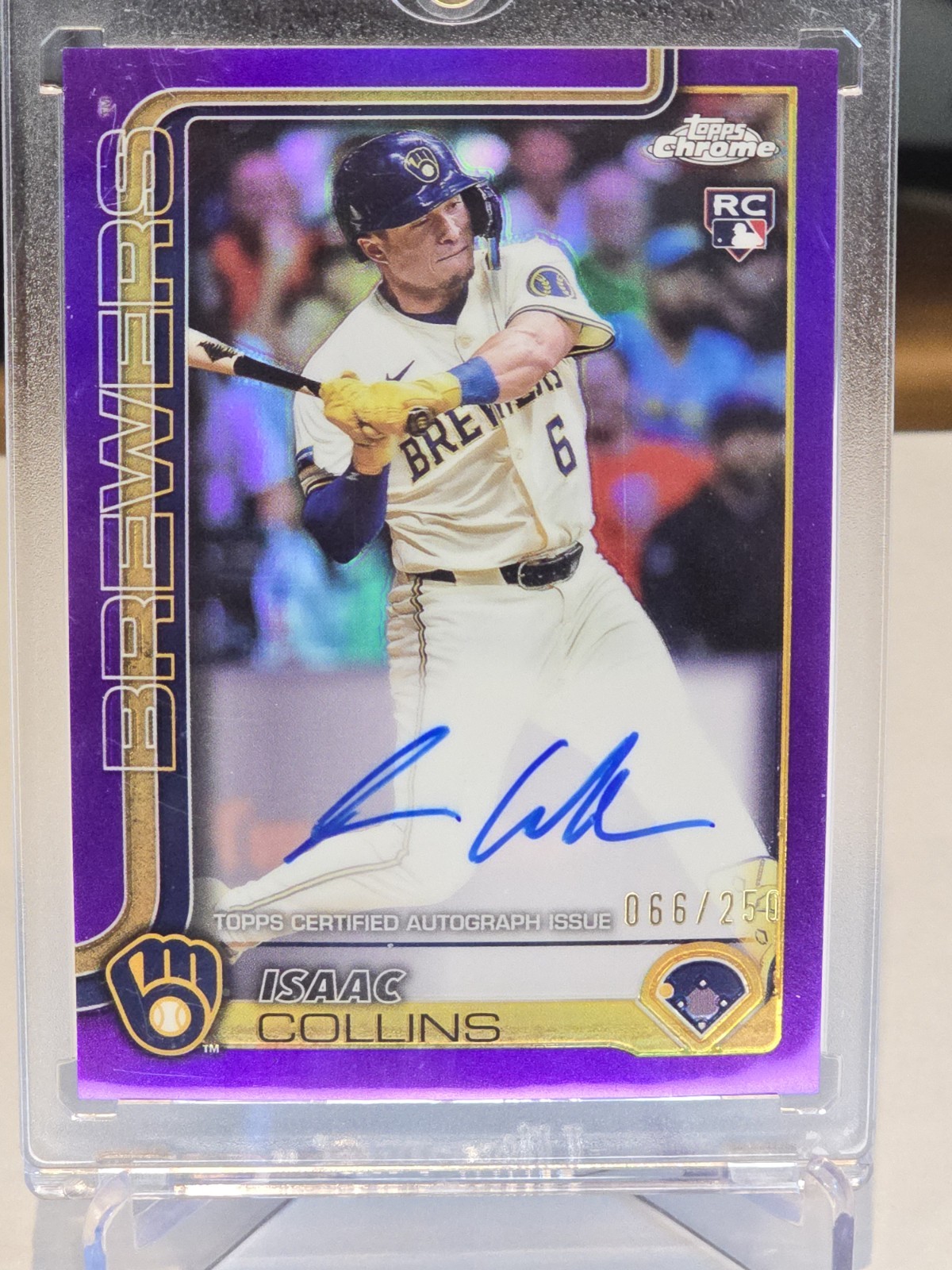 2025 Topps Chrome Isaac Collins RC Rookie Purple Refractor Auto /250