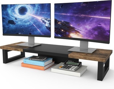 Monitorständer 2 Monitore Holz Schreibtisch Bildschirm Erhöhung TV PC Riser