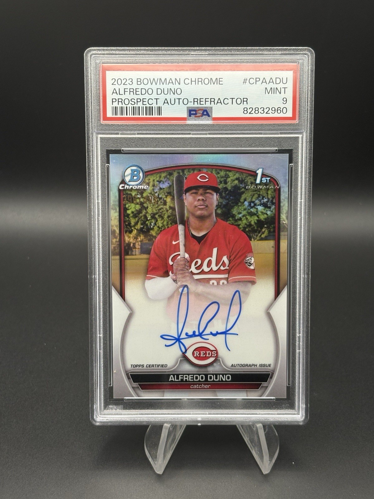 PSA 9 Alfredo Duno 2023 Bowman Chrome 1st Refractor Auto /499 #CPA-ADU Reds