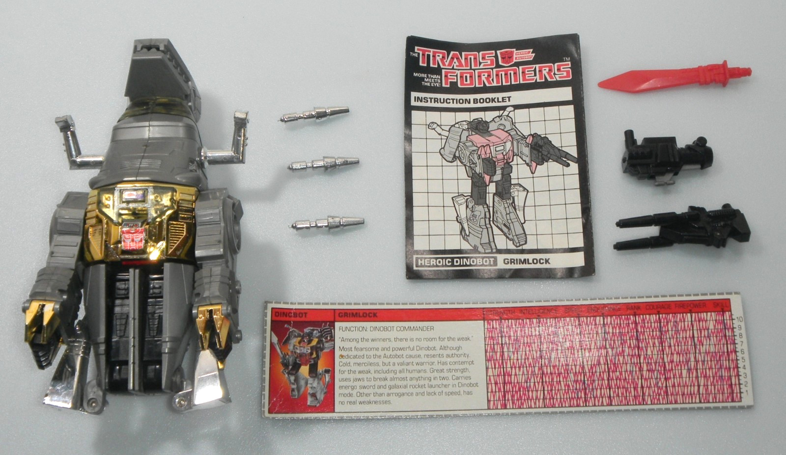 Vintage 1985 Grimlock Dinobot Transformers G1 100% Complete Figure & Tech Specs