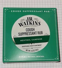 J.R. Watkins Cough Suppressant Rub 4oz  Camphor & Menthol chest ointment NEW