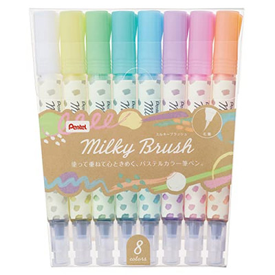 Pentel GFH-P8ST Milky Brush Farbpinselstift 8 Farben