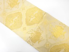 7687910: JAPANESE KIMONO / ANTIQUE FUKURO OBI / SILK / WOVEN SHOKKO CRANES P
