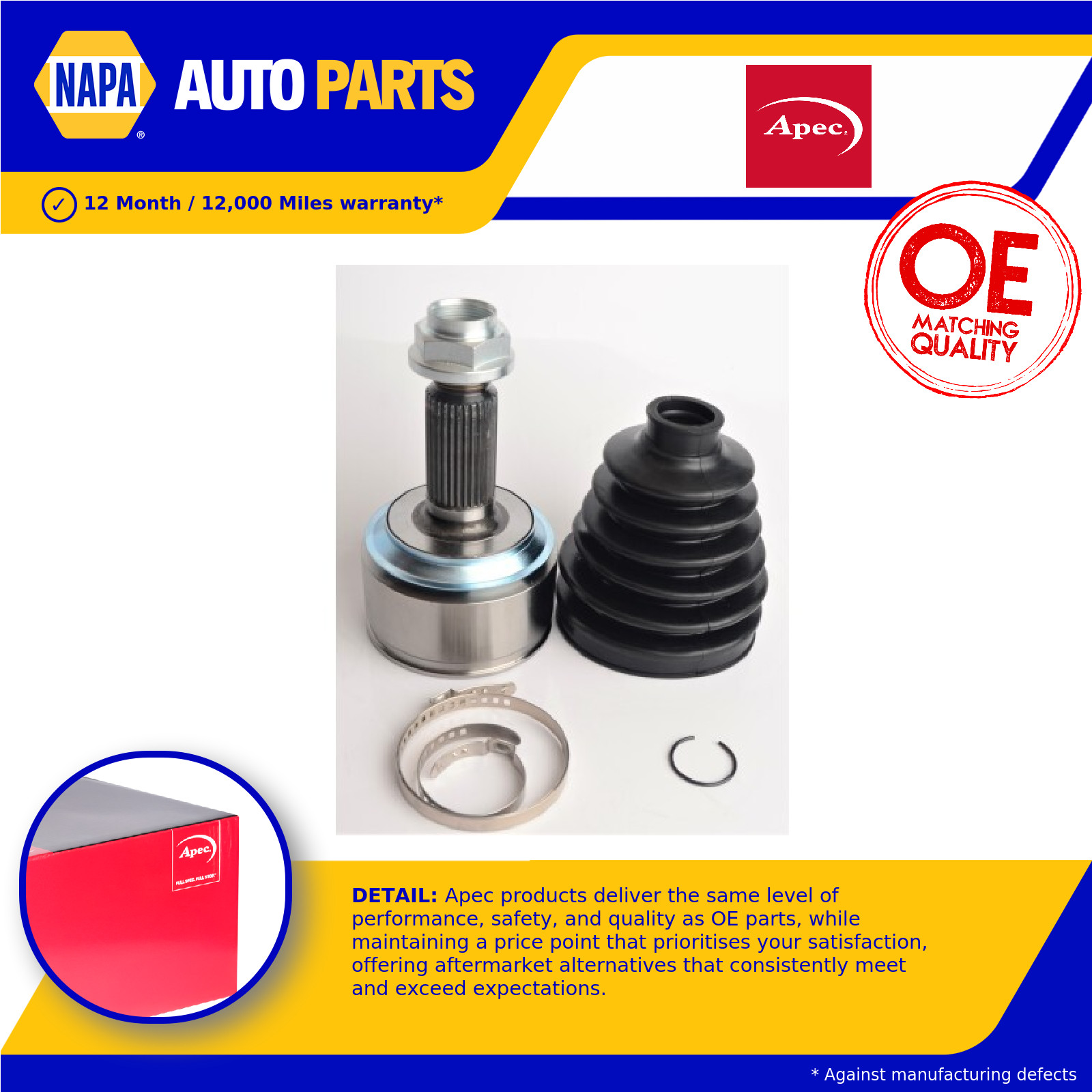 CV Joint Front Outer ACV1180 Apec C.V. Driveshaft 44014STKA00 44014STKA03 New