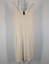 Donna Karan Collection Vintage 90s Bodycon Cream Knit Stretch Cotton Dress DKNY