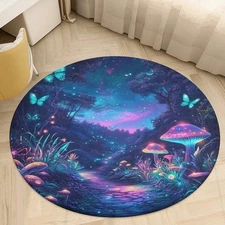 Enchanted Forest Themed Round Area Mat - High-Quality Non-Slip Floor Mat with Vi