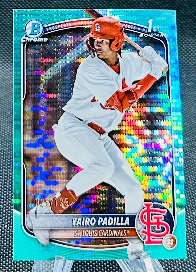 2025 Bowman Chrome 1st Bowman Aqua Pulsar Refractor Yairo Padilla Rc #'d 029/125