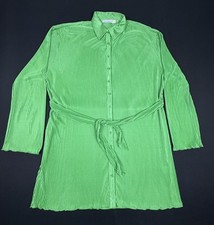 Miss Sparkling Green Pleated Long Shirt Dress Belted Medium M New