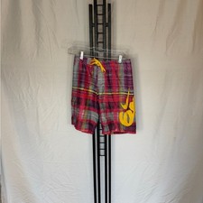 Nike Kids Red and Yellow Plaid Swim Trunks