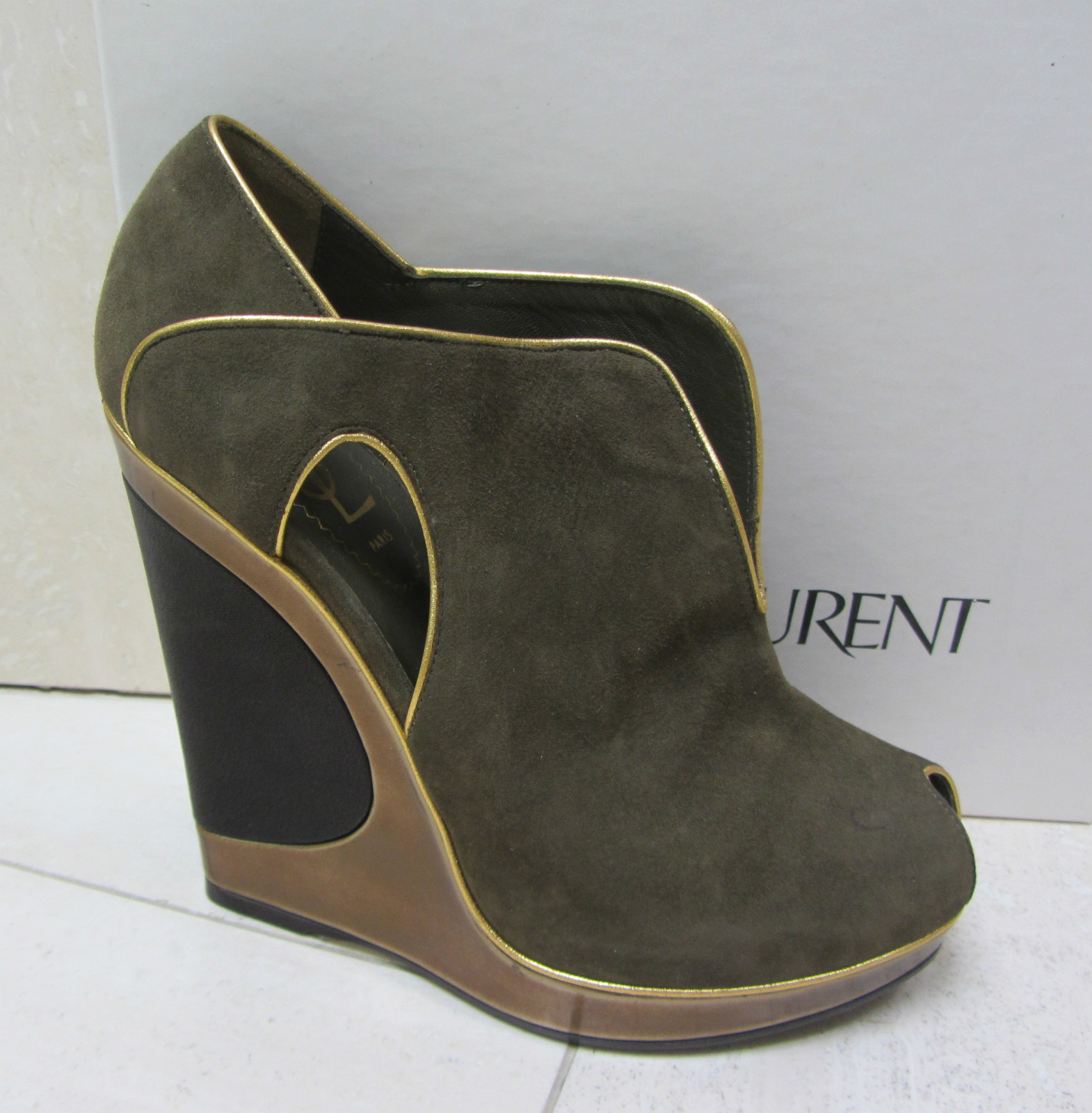 Stivali nuovi con scatola ysl Yves Saint Laurent MAGGY 105 FS ZEPPA PLATEAU punta aperta 35