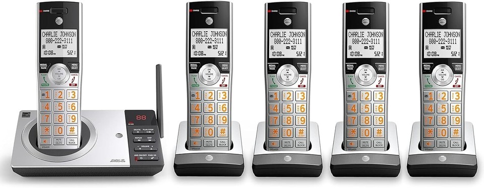 AT&T Expandable Cordless Phone Answering System Call Block 5 Handsets ...