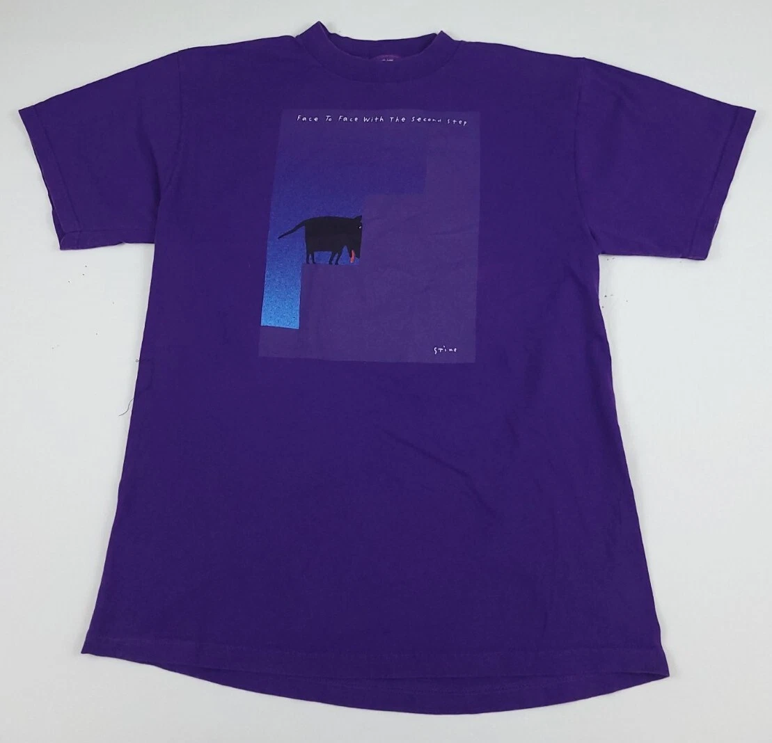 Vintage 90s Richard Stine Art Shirt Face Second Step Rare Usa Vtg Artwork Purple