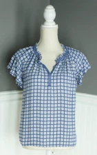 NWT MAX STUDIO Size S Short Sleeve Floral Flutter Sleeve Top Blue $78 Boho NEW