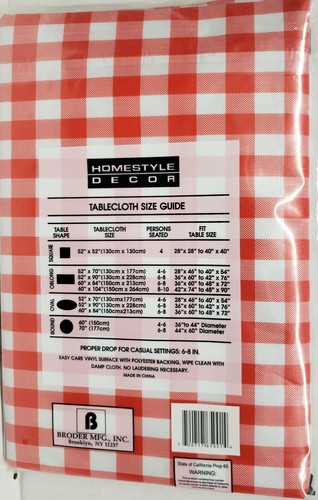Vinyl Flannel Back Tablecloth, 52" x 70" Oblong, RED & WHITE CHECKERED, Broder - Picture 7 of 8