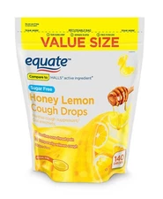 Equate Value Size Sugar-Free Honey Lemon Cough Drops, 140 Count Cough Menthol..+