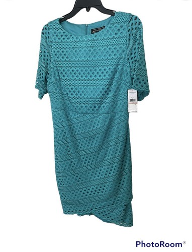 Jessica Howard Womans Dress 12P Petite Teal Green Lace Lined Tulip Hem Wedding - Picture 8 of 12