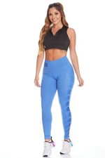 Leggings colombianos de fibra Befine azul compresión levantamiento de glúteos pantalones detalles en gel