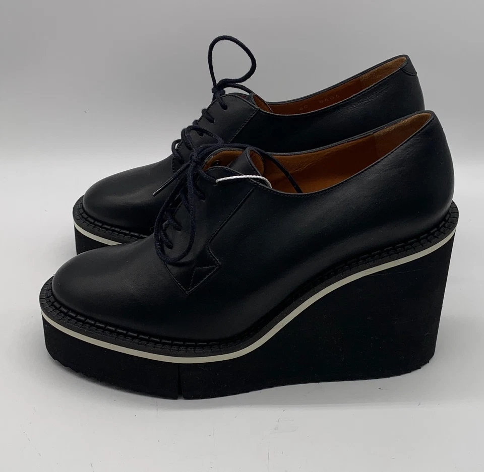 Zapatos de salón Clergerie para mujer de cuero negro con cordones Oxford de cuña y plataforma talla 40 EE. UU. 10 Foto 3 de 4