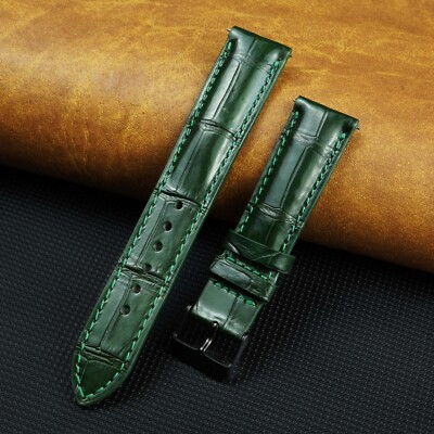 Genuine Leather Watch Strap Black Buckle Real Crocodile Watch Band Quick Release