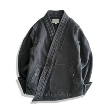 Men's Kendo Sashiko Taoist Jacket Vintage Casual Coat Work Jackets Cotton Tops