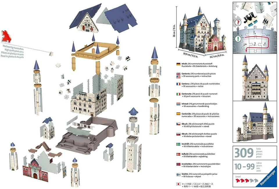 125739 RAVENSBURGER PUZZLE 3D CASTELLO NEUSCHWANSTEIN PZ. 216 ANNI 12+ NUOVO - Immagine 2 di 4