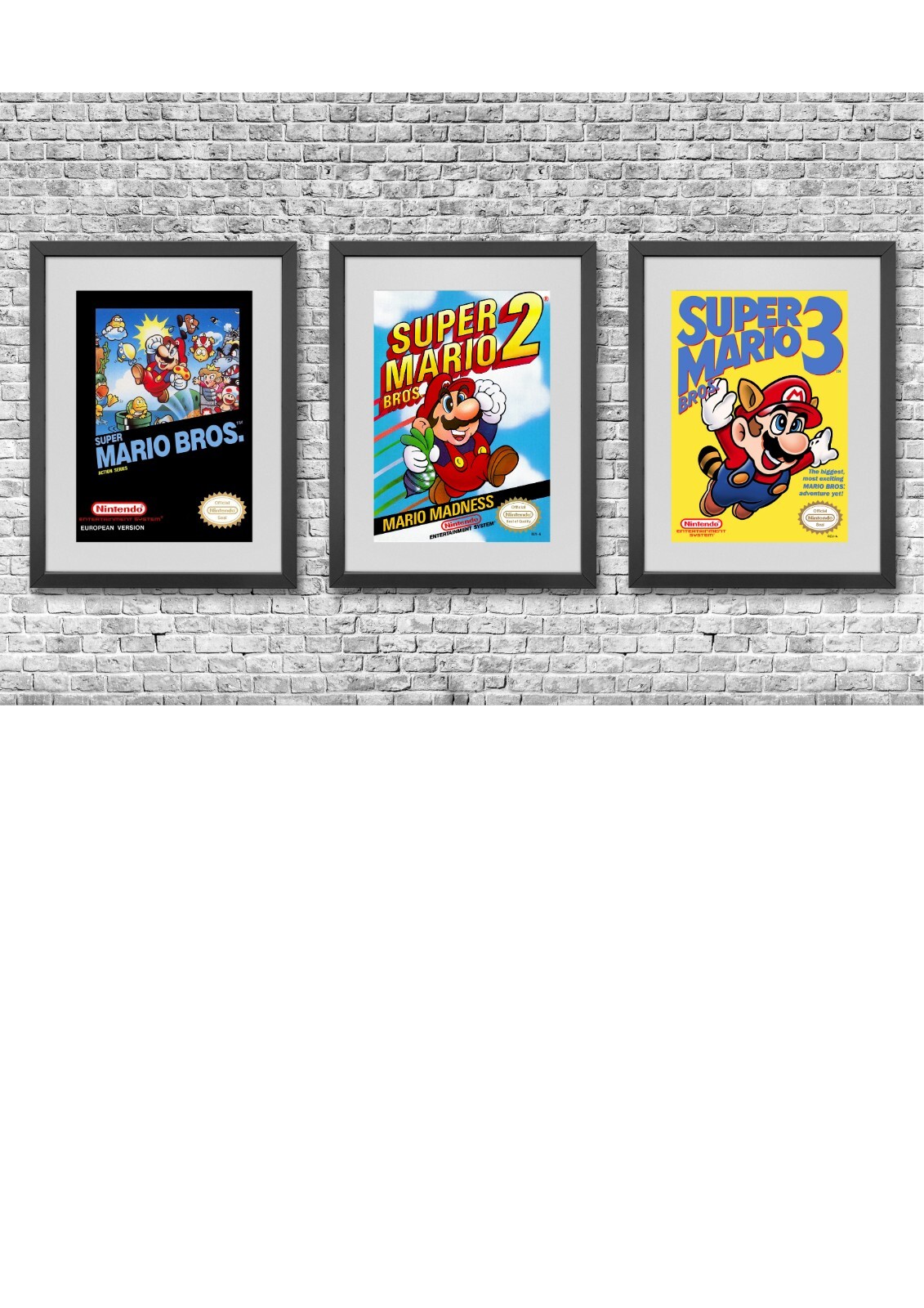 Pack 3 Láminas Póster Super Mario Bros de NES. Cuadro Decorativo