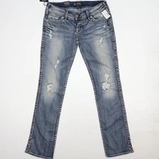 Silver Womens 30 x 32 McKenzie Bootcut Straight Jeans Blue Low Rise Flap Pockets