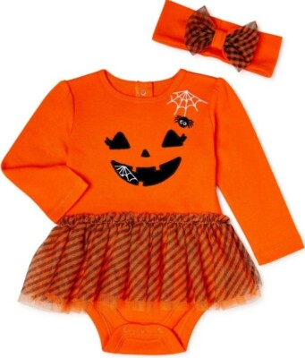 Way to Celebrate Halloween pumpkin tutu bodysuit & headband, Baby Girl  0-3 mos