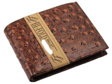 Men's Bifold Wallet Ostrich Print W/card Slots-Brown